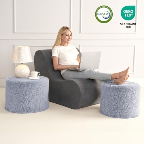 Hansleep Round Pouf Ottoman Foot Rest, Footstool, 17 x 14 Inch, Grey - Image 6