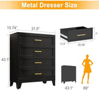 Ckzbx Metal Dresser Under Desk Metal Filing Cabinets, 43.11" H Drawer Chests of Drawers for Office, Garage (4 Drawers Black 31.5 inch Wide) - Image 3
