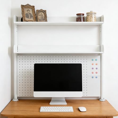 Clamp-On Desk Hutch with Pegboard, 39.5 x37.5in 2-Tier Desktop Organizer Shelf, Carbon Steel Frame with 2 Shelves and Pegboard Storage, for Office, Dorm, Study - Image 4