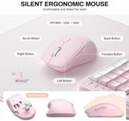 Wireless Keyboard and Mouse Combo,2.4G Ergonomic Wave Keys(Pink-A) - Image 6