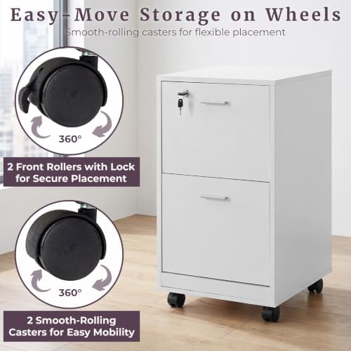Lavish Home 2-Drawer Wooden File Cabinet with Lock, White, 16” x 27” - Image 4
