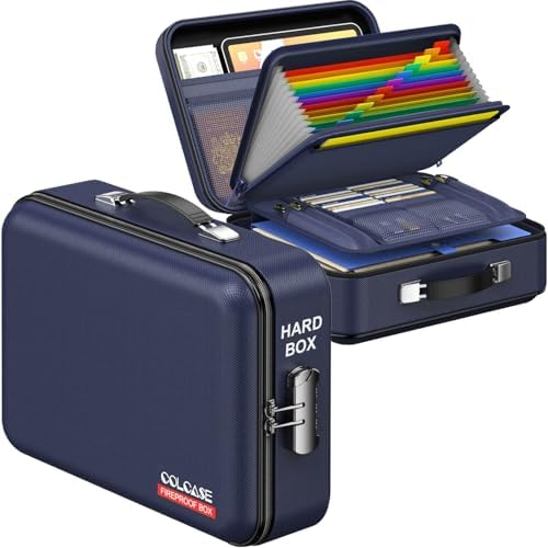 COLCASE Fireproof Document Box with Lock, Hard Fireproof Document Organizer by COLCASE