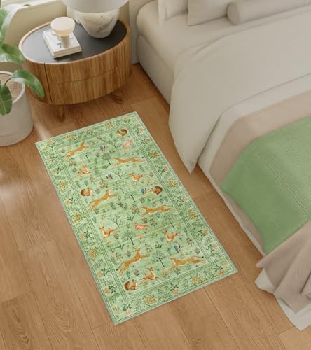 DUKINO 2x5 Rug for Hallway, Washable Animal Runner Rug Non Slip Light Green - Image 4