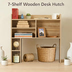 OFCASA Desktop Bookshelf, Countertop Storage Hutch with 7 Shelves for Computer Desk, 35.4'' 3-Tier Display Rack, Multipurpose Wooden Desk Hutch Storage Organizer for Home Office Dorm, Natural - Image 6
