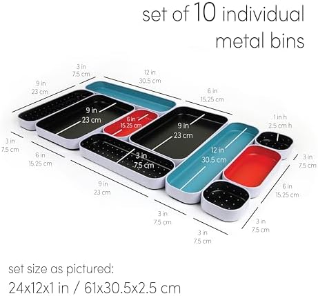 Three by Three Seattle Metal Drawer Organizer Tray Set, 10-Pc, 1" (Multi) - Image 5