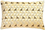 The HomeCentric Decorative Gold & Ivory 12"x22" (30x55 cm) Lumbar Pillow Cover, Jacquard Mosaic & Beaded Oblong Pillow, Geometric Pattern Modern Style - Gold Triad by TheHomeCentric