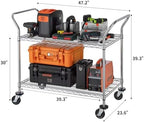 Finnhomy 2 Tier Commercial Grade Rolling Cart, Heavy Duty Utility Cart, Carts with Wheels and Handles, Kitchen Carts on Wheels, Metal Cart with 600 lbs Capacity, Shelf Size 23.6"Dx47.2"W x 39.4"H, NSF - Image 2