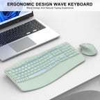 Wireless Keyboard and Mouse Combo, 2.4G Ergonomic Wave Key(Avocado Green) - Image 2