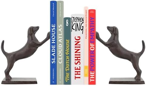 Dog Decorative Bookends, Unique Cast Iron Animal Shape Book Ends to Hold Books Heavy Duty, for Home Library Office Shelf Decoration, Vintage Antique Home Decor, Set of 2 by LONGRUNHOME