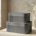 Decorative Storage Boxes with Lids - Set of 2 Fluted Photo Organizer Bins by ZICOTO