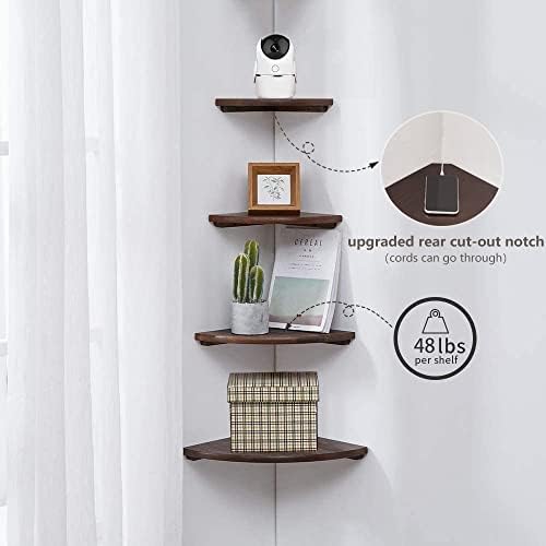 Corner Shelf,16inch Walnut Solid Wood Floating Corner Shelves Wall Mount Round End Floating Speaker Rack with Wire Hole for Small Plant for Bedroom Kitchen, Living Room - Image 4