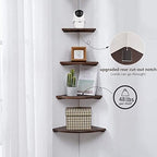 Corner Shelf,12inch Walnut Solid Wood Floating Corner Shelves Wall Mount Round End Floating Speaker Rack with Wire Hole for Small Plant for Bedroom Kitchen - Image 4
