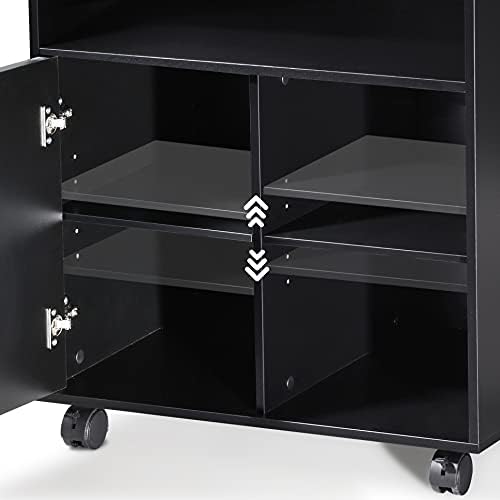 FITUEYES Mobile Wood Printer Stand with Cabinet & Adjustable Shelves, Black - Image 6