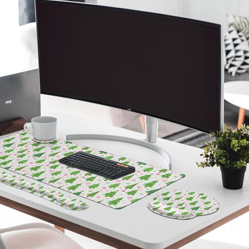 Britimes Keyboard Mouse Pad Set, 4 in 1 Desk Mat Set, Winter Snowflakes - Image 3