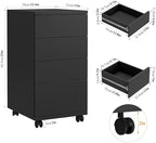 BOTLOG 4-Drawers Chest, Mobile Under Desk Drawer with Locking Casters, Wooden Printer Stand with Wheels, Rolling Craft Storage Cabinet for Home Office, Black - Image 2