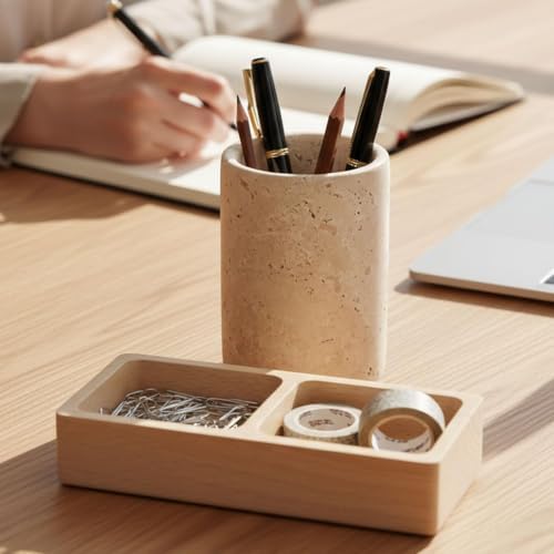 Radicaln Marble Pen Holder for Desk 4" - Pencil Holder & Makeup Brushes Cup - Image 2