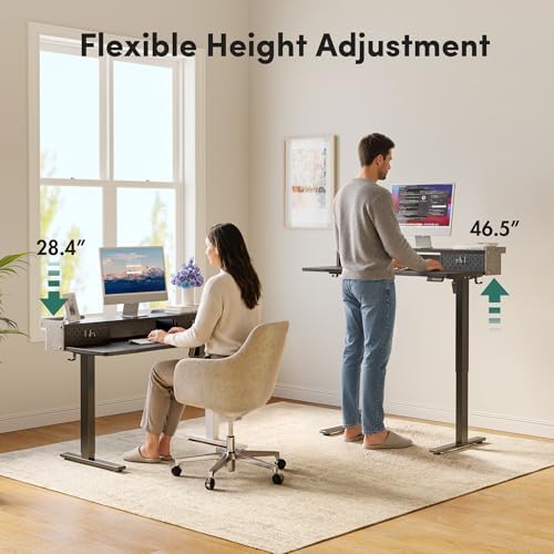 FEZIBO 48 X 24 Inch Standing Desk with Storage, Adjustable Height Sit Stand Desk with Sliding Pegboard Organizer, Felt Wall Bumper, Monitor Arm Compatible for Home Office Workstation, Black - Image 6