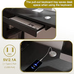 43.3" Black L Shaped Office Desk with Glass Cabinets and Drawers - Image 4