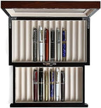 wood pen display case 24 slot Fountain pen Box storage Organizer with drawer, Top Glass Window Pen Collection Display Case by Besforu