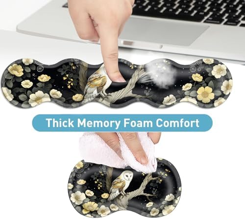 Keyboard Mouse Pad Set, Extended Gaming Mouse Pad+Ergonomics Keyboard Wrist Rest Support, Memory Foam, Easy Typing Pain Relief, 4Pcs XL Ultra Thick Desk Mat,Owl Flower - Image 4