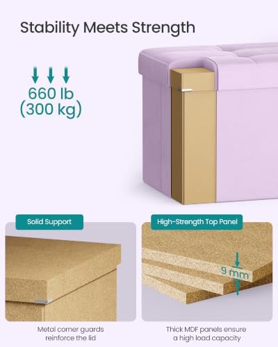 SONGMICS Foldable Storage Ottoman with Flipping Lid, 43.3 Inch Velvet Bench - Image 5