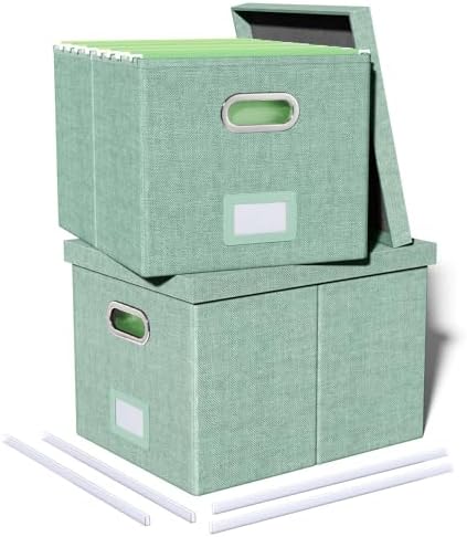 Oterri 2 Pack File Storage Organizer, Filing Box, Portable File Box with Lid, Fit for Letter/Legal File Folder Storage, Document Organizer, Green by Oterri