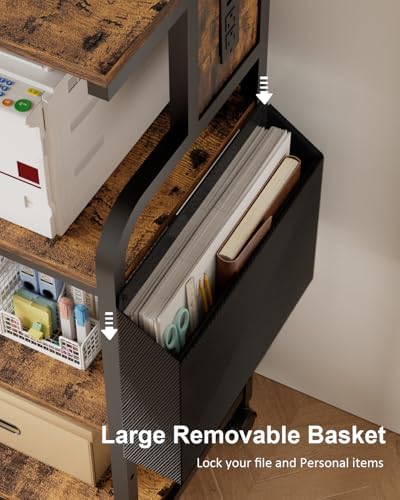 Tall Printer Stand with Charging Station, 4-Tier Mobile Printers Cart - Image 4
