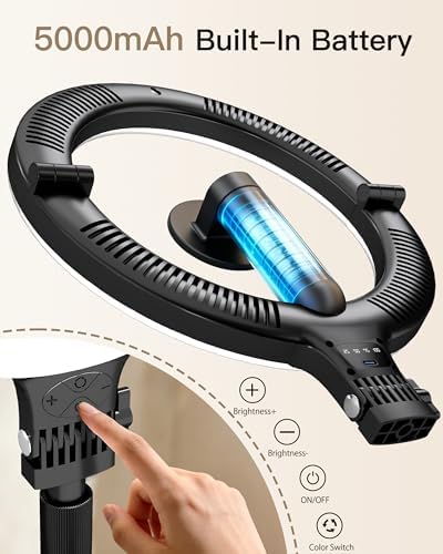 NiceVeedi 10.2” Magnetic Desk Ring Light with Stand, 5000mAh Rechargeable Desktop Ring Light for Phone，3 Color Foldable Selfie Light for Live Stream/Makeup/TikTok/YouTube/Photography/Zoom/Vlogging - Image 5