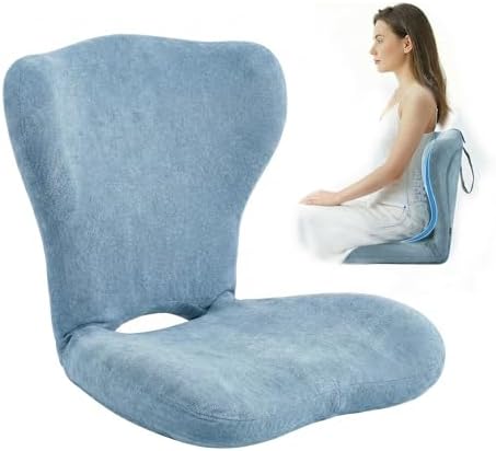 Seat Cushion with Backrest for Office Chair, Adjustable Back Support Cushion with Memory Foam, Folding Chair Cushion for Home Office, Floor Sitting, Gaming & Reading (Blue) by Unknown