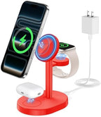 Hevanto 2026 3 in 1 Wireless Charging Station for Apple MagSafe Charger, 15W Fast Magnetic Mag-Safe Charger Stand for iPhone 17 16 15 14 13 12 Apple Watch AirPods Compatible with MagSafe, DeepRed by Hevanto