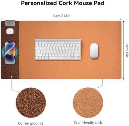 3-in-1 Eco Cork Wireless Charging Mouse Pad, Dual-Sided Fast Charge Mouse Mat, Extra Large Waterproof Office & Makeup Desk Protector, Qi-Certified Desk Pad for iPhone/Samsung/AirPods - Image 4