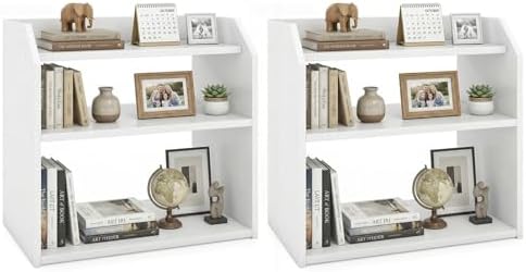 Tangkula 3-Tier Desktop Bookshelf, Wooden Countertop Bookcase with Guardrails, Space-Saving Desk Display Hutch Shelf, Modern Tabletop Storage Organizer for Study Room, Office and Dormitory (2,White) by TANGKULA