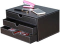High-end PU Leather Desk Organizer File Cabinet Executive Office Supplies Desktop Filing A4 File Cabinet Stackable Storage Organizer Box with 3 Drawers (Black)… by RHCSZ