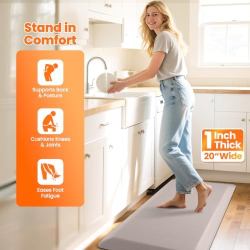 1-Inch Thick Anti-Fatigue Mat for Kitchen and Standing Desk, 20"x39", Khaki - Image 5