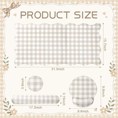 Sabary Gingham Desk Mat Scalloped Beige, 31.5 x 15.7 Inch - Image 2