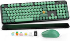 Wireless Keyboard and Mouse, Round Keycap, Magnetic Wrist Rest, Green Black by SABLUTE