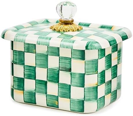 MACKENZIE-CHILDS Enamel Recipe Box, Green-and-White Emerald Check by Unknown