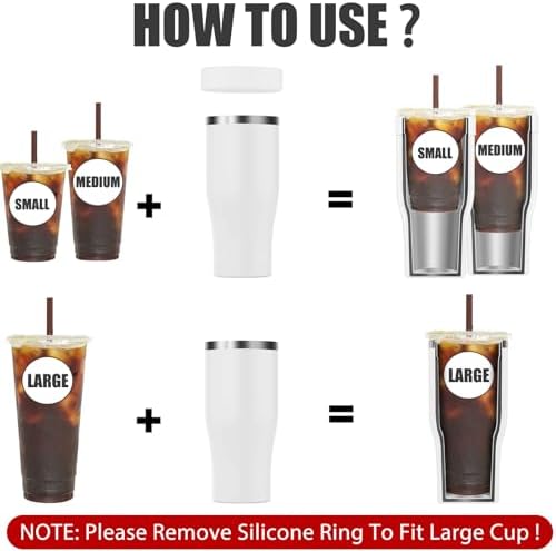Universal Iced Coffee Sleeve - Insulated Double Wall Reusable Stainless Steel Holder Sleeves Insulator for Cold Drinks Fits Small Medium Large To Go Cups Gifts for Men Women Him Her (White) - Image 2