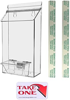 Marketing Holders Outdoor Brochure Holder with Lid Holds 6" x 9" Bifold Advertisements and 3.5" x 2" Business Cards Clear Acrylic Wall Box with Lid Includes Adhesive Strips and Take One Sticker by MarketingHolders
