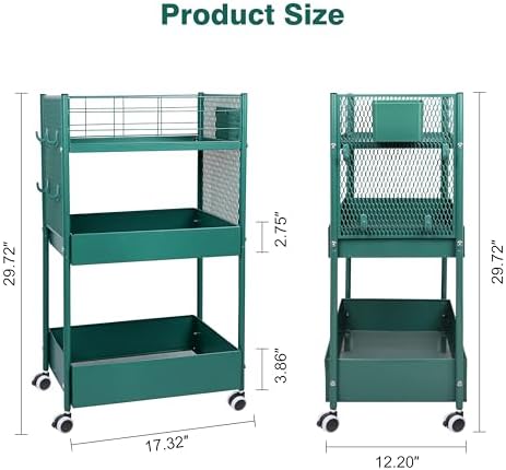 3 Tier Rolling Storage Cart Metal Utility Cart with Wheels - Image 2