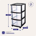 HOMZ Drawer Tower, 3-Tier Storage Cart with Removable Wheels, Black Frame - Image 3