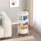 sthemc 3-Tier Small Round End Table Livingroom with Charging Station,Basket - Image 2