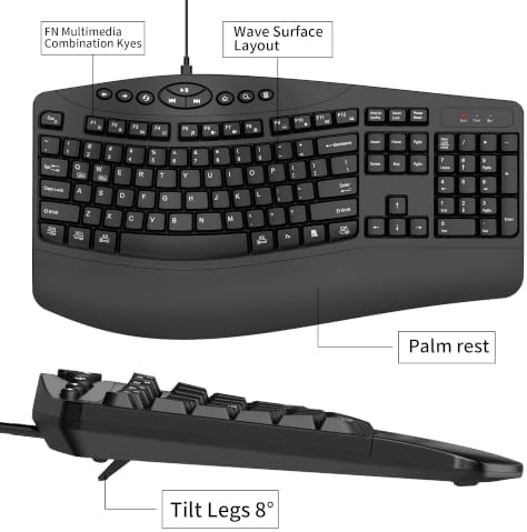 Ergonomic Wired Keyboard with Wrist Rest,9 Independent Shortcut Keys - Image 7