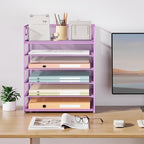 Subekyu 6-Tier Desk Paper Organizer, Desktop File Letter Tray with Handle, Document Sorter and Accessories Holder for Office, Home and School Workspace Organizers, Purple-2 Pack - Image 6
