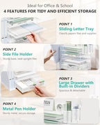 WALI Desk File Organizer, 6 Tier Desktop Paper Letter Tray Organizer with Drawer and 2 Pen Holders, Office Desk Accessories & Workspace Organizers for Office, Home Supplies(DO007DH-W), 1 Pack, White - Image 4