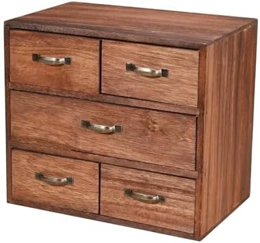 Multi Layer Storage Drawer Desktop Storage Cabinet with Five Drawers Solid Wood Organizer with Metal Pull Handles Rectangular Space Saving Profile by Unknown