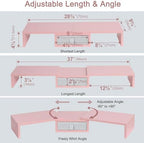 TEAMIX Pink Dual Monitor Stand Riser with Drawer - Length and Angle Adjustable Double Corner Desk Shelf Organizer 37 inch for 2 Laptop/PC/Screen/TV - Image 5