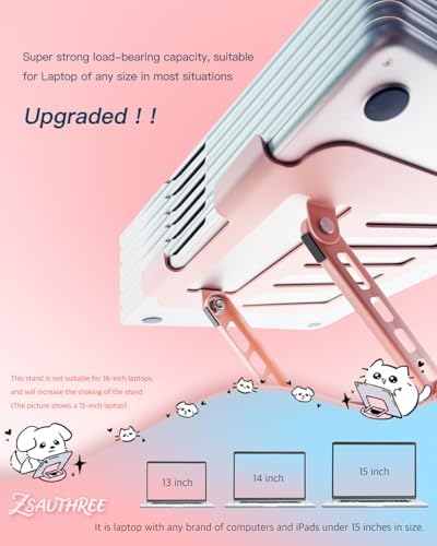 Upgraded Pink Swivel Laptop Stand - 360° Rotating Base & Foldable|Cute Cat Patterns for Healing Vibe|Fits MacBook & 13-15" Laptops|Ideal for Desk Work,Office,Travel,Home,Painting - Image 4