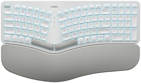Nulea RT05 Wireless Ergonomic Keyboard, Split Keyboard with Wrist Rest, USB-C Charging, 7-Color Backlight, Natural Typing, Bluetooth and USB Connectivity, Compatible with Windows,Mac by Nulea
