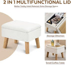 Storage Ottoman, Small Foot Stool Ottoman with Storage, Teddy Velvet Foot Rest with Wood Legs, Footstool for Living Room, Bedroom, Entryway, White - Image 5